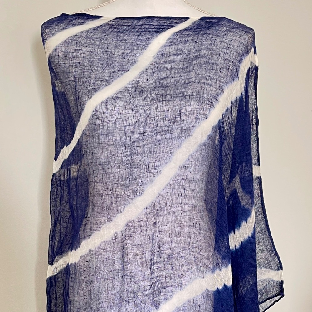 Eileen Fisher Asymmetrical Hand Dyed Sheer Linen Cover-Up